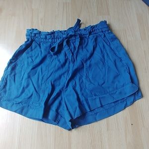 Blue tie-front shorts